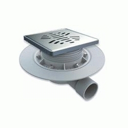 SUMIDERO SIFONICO SALIDA HORIZONTAL PARA PLATO DE DUCHA DE OBRA  S 550 REJILLA INOX CROMADA JIMTEN, 13657 S-550 S550 REJILLA DE 142 X142 mm REJIYA REGILLA REGIYA JINTEM Jinten Acero Jimtem