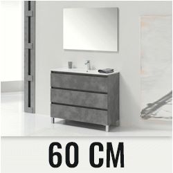 Conjunto Completo BEVERLY 60 3C con patas (mueble, lavabo, espejo y aplique) Cemento VALMAN, TRES CAJONES