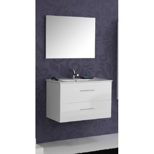 Conjunto Completo SPRING 70 2C tirador gris susp. (mueble, lavabo, espejo y aplique) Blanco Brillo, 