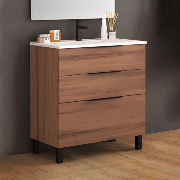 Conjunto MUNICH 600 3C con patas (mueble y lavabo) Fondo reducido color OLMO SENA VALMAN, 