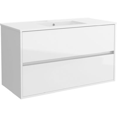 Mueble y Lavabo de Dos Cajones de 100 cm VELVET Blanco VALMAN, 2 cajones suspendido