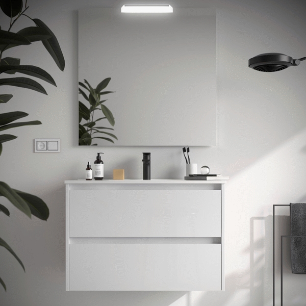 Conjunto completo NOJA 900 2 Caj. sus. (mueble+lavabo+espejo+aplique) Blanco gloss 105417 SALGAR, 