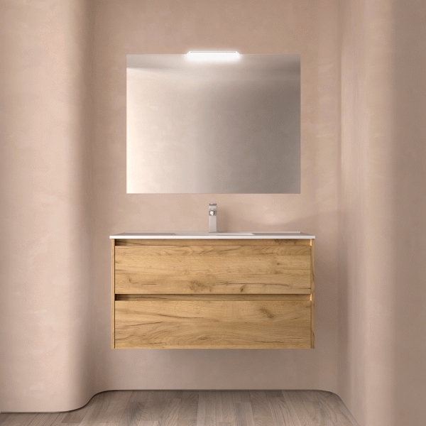 Conjunto completo NOJA 1000 2 cajones (mueble+lavabo+espejo+aplique) ROBLE AFRICA105433 SALGAR, 