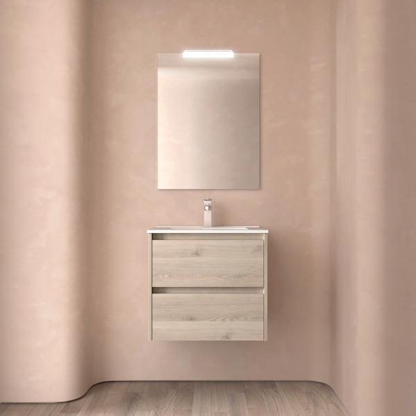 Conjunto NOJA 700 2 cajones susp. (mueble+lavabo) Natural ref 106121 SALGAR, 