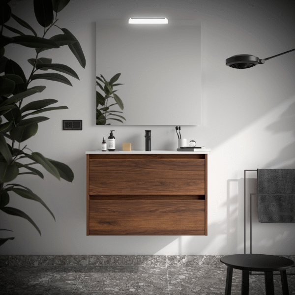Conjunto completo NOJA 800 2C (mueble+lavabo) Nogal Maya SALGAR 106132, 800mm 80cm 80 cm dos 2 cajones cajn conjunto lavabo bao tocador gabinete armario colgante suspendido flotante repisa flotado madera melamina lavavo lavabos labavo lavavos sink basin cabinet vanity set wall-mounted floating wood
