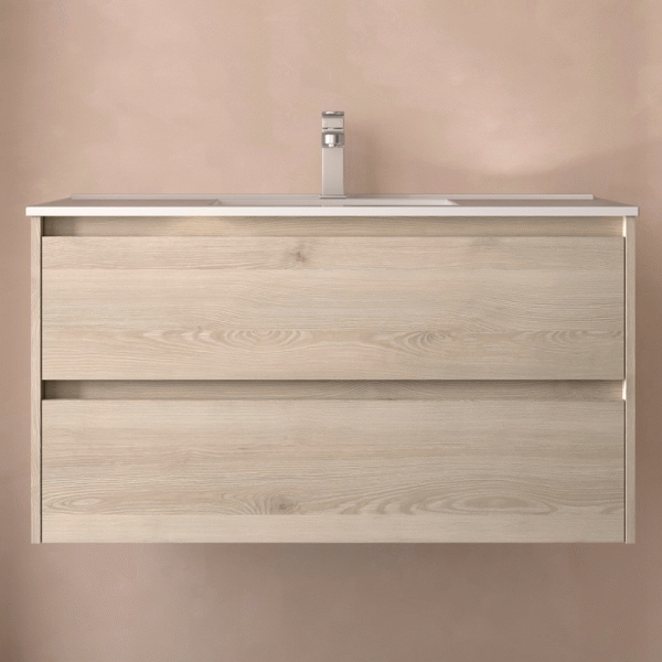 Conjunto NOJA 1000 (mueble+lavabo porcelana) color NATURAL ref:106166 SALGAR, 