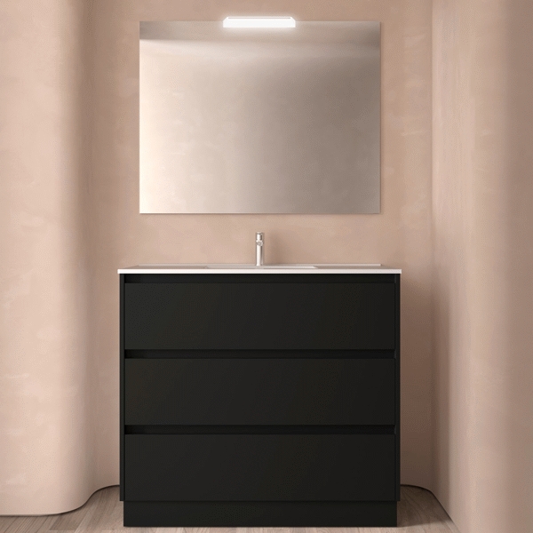 Conjunto NOJA 1000 3 cajones  (mueble+lavabo+espejo+apliqe) BLACK SATIN 106189 SALGAR, 