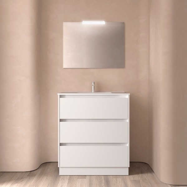 Conjunto NOJA 800 3 cajones y juego de 4 patas (mueble+lavabo) BLANCO SATINADO  106251 SALGAR, 80 cm