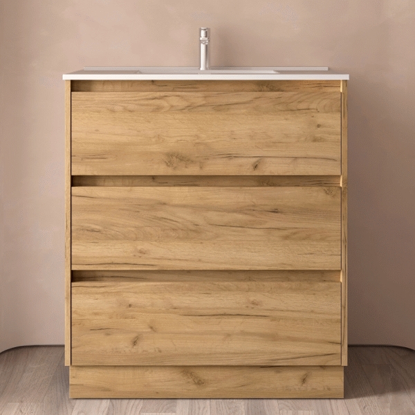Conjunto NOJA 800 3 cajones (mueble+lavabo) Roble Africa 106257 SALGAR, 800mm 80cm 80 cm tres 3 cajones cajn conjunto lavabo bao tocador gabinete armario a suelo con patas madera melamina lavavo lavabos labavo lavavos sink basin cabinet vanity set