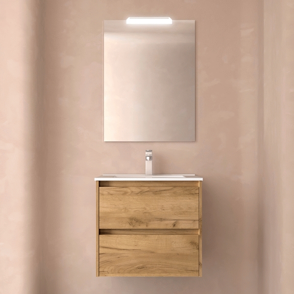 Conjunto NOJA 700 2 cajones  mueble+lavabo+espejo ROBLE AFRICA 113239 SALGAR, 