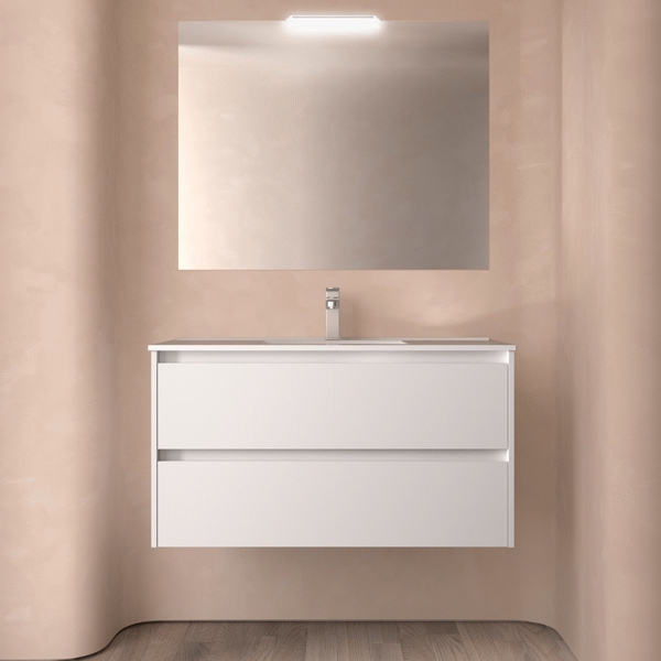 Conjunto completo NOJA 1000 2 cajones (mueble+lavabo+espejo) White satin 113287 SALGAR, 