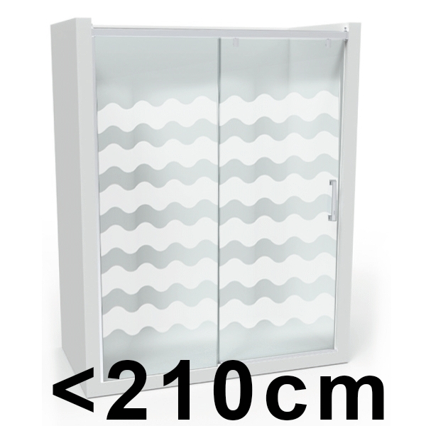 FRONTAL DUCHA RHEA 1 REF.2203 HASTA 2100 mm FIJO Y PUERTA CORREDERA CRISTAL SERIGRAFIADO 2 VELVE, MAMPARA FRENTE DUCHA PERFIL PLATA BRILLO Manparas