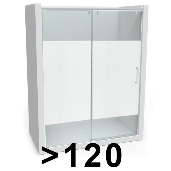 FRONTAL DUCHA ARES 1 REF. 3200 DE HASTA 1200 mm 1 FIJO 1 PUERTA CORREDERA SERIGRAFIA 1 VELVET, MAMPARA FRENTE PARA DUCHA PERFILERIA PLATA BRILLO CROMO CROMADO BRILLO VELVET Manparas CS1