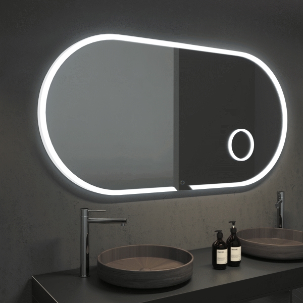 Espejo elptico con marco iluminado INDIANA y espejo de aumento x3 1000X550 LEDIMEX INDI027/100, 