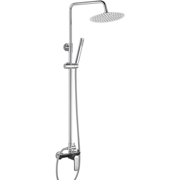 Columna de ducha telescpica MISURI con monomando rociador circular 250mm Cromo y Negro AQUASSENT, 