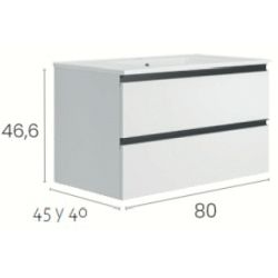 Conjunto MALAGA 800 2 cajones (mueble susp. + lavabo) color Blanco ORDOEZ 845MU70080, wall hung vanity unit and basin two drawers