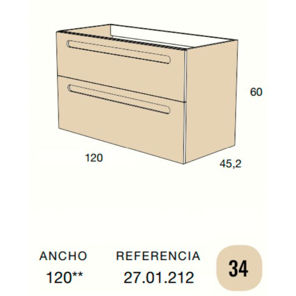 Mueble PARIS 70 cm 3C BLANCO BRILLO N63 AVILA DOS, wall hung vanity unit and basin two drawers