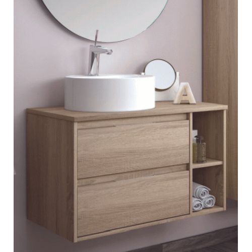 Mueble suspendido DENIA de 1000x450mm con tapa de madera CAMBRIAN EDBAOS, wall hung vanity unit and basin two drawers