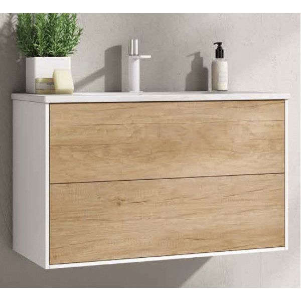 Mueble Suspendido PUSH-PULL 2C de 1000 mm color mixto natural nebrasca blanco EDBAO, 