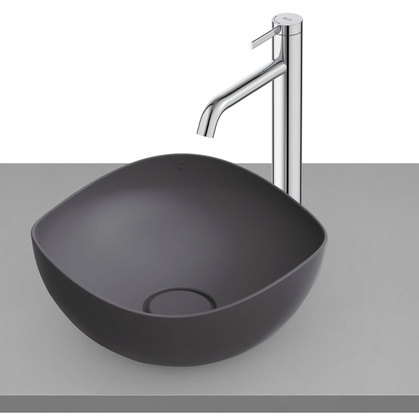 Lavabo de finceramic OHTAKE 380 x 375 x 175mm sobre encimera ONIX ROCA A327A15640, 