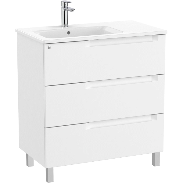 Conjunto 3C ALEYDA 1000 (mueble + lavabo IZQUIERDA) Blanco mate ROCA A851825509, tres cajones 3 con patas 1000 100 cm mm