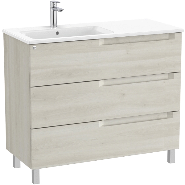 Conjunto 3C ALEYDA 1000 (mueble + lavabo izquierda) Blanco madera ROCA A851828525, tres cajones 3 con patas 1000 100 cm mm
