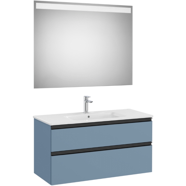 Pack unick THE GAP 1000x460mm 2C (mueble+lavabo+Espejo LED) alt 537mm AZUL MATE ROCA A851854548, dos cajones 2 suspendido 80 800 cm mm