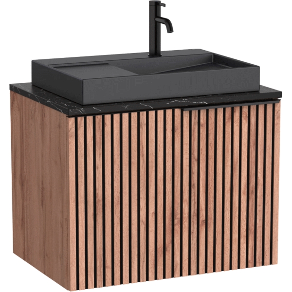Pack HORIZON 719x494x560mm 1C (mueble+encimera marmoleada negra+lavabo negro) ROCA A851948553, 1 cajon un 70 80 75 72 cm mm 700 800