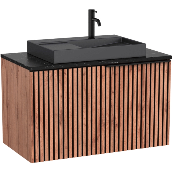 Pack HORIZON 914x494x560mm 1C (mueble+encimera marmoleada negra+lavabo negro) ROCA A851949553, 1 cajon un 90 91 92 cm mm 900 910 920 suspendido