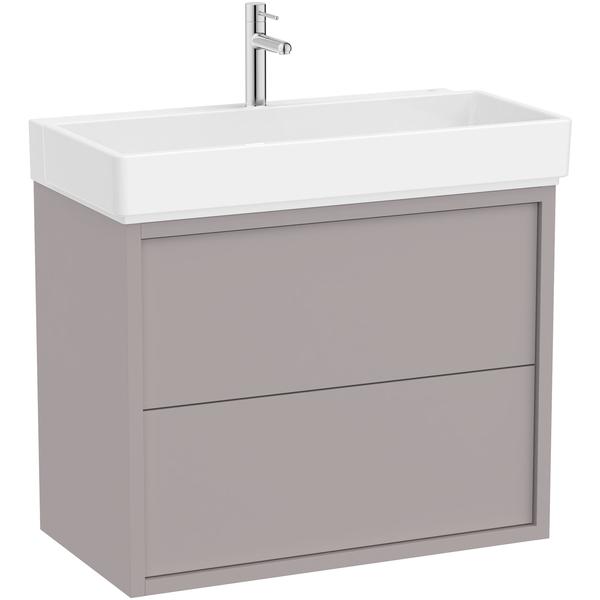 Pack TURA 800x460mm 2C (mueble+lavabo) color Gris noble claro ROCA A852033559, 2 cajones dos suspendido