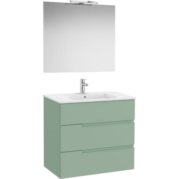 Pack UNIK VICTORIA-N 3C de 800mm ( Mueble+lavabo+esp+apl) color Verde savia ROCA A852112564, 3c tres cajones 80 800 cm mm suspendido conjunto completo