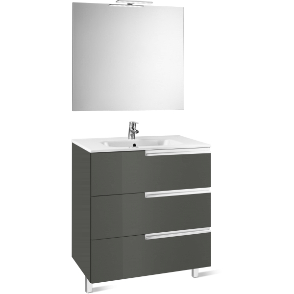 Pack VICTORIA-N Family 2C 800mm ( mueble + lavabo + espejo + aplique LED ) Gris Antracita ROCA, 