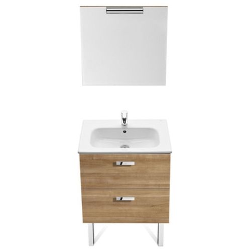 PACK VICTORIA BASIC DE 700 MM NOGAL ( MUEBLE + LAVABO + ESPEJO + APLIQUE ) ROCA, CONJUNTO CONGLOMERADO DE 70 CM Lababos washbasin basin lavavos Lavabos