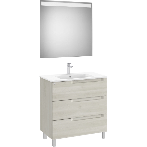 Pack Unik ALEYDA 800 3C  (mueble + lavabo+ espejo Led) Blanco Madera A851844525 ROCA, 
