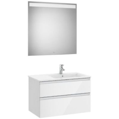 Pack THE GAP 2 cajones (mueble+lavabo DERECHA+espejo Led) 805x460x537mm Blanco Brillo ROCA, A851513806 dos cajones de bao suspendido tirador cromado desplazado