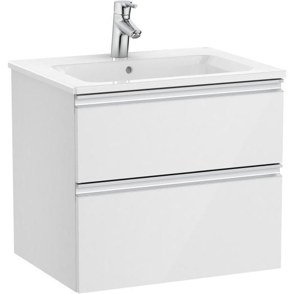 Mueble THE GAP Standard 600x460mm 2C (mueble lavabo central ) Blanco Brillo ROCA, wall hung vanity unit and basin two drawers