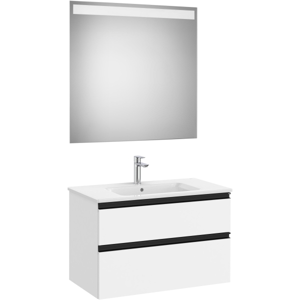 Pack THE GAP 805x460mm 2C (mueble+lavabo+espejo LED) blanco mate tirador Negro A851511509 ROCA, 