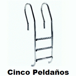 ESCALERA PASAMANOS MIXTO DE 5 PELDAOS STANDAR DE ACERO INOXIDABLE  PARA PISCINA REF. 05499 FLUIDRA, ASTRAL ESCALONES Recomendado ECNMC AISI304 INOX Descripcin: Escaleras con pasamanos para piscinas enterradas, fabricadas en tubo  43 de acero inoxidable acabado pulido brillante. Peldaos en acero inoxidable y plstico. Su cuidado diseo garantiza seguridad contra todo tipo de deslizamientos o cortes. Suministradas con anclajes de fijacin, previstos para conexin a toma equipotencial. - Modelo LUXE: Pasamanos y peldaos en AISI-316. - Modelo STANDARD: Pasamanos y peldaos en AISI-304 - Modelo PLASTIC: Pasamanos en AISI-304 y peldaos en PP+FV Seguridat Tuberias