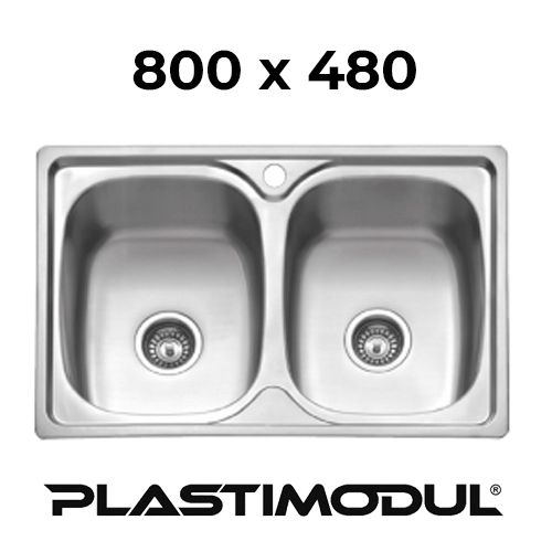 FREGADERO DE ACERO INOXIDABLE ENCASTRABLE DE DOS SENOS 800 x 480 mm DUBLIN REF. F16741 PLASTIMODUL, MODELO 2 SENOS DOS fregaderas cubeta SINK KITCHEN STEEL STAINLESS UN F16741