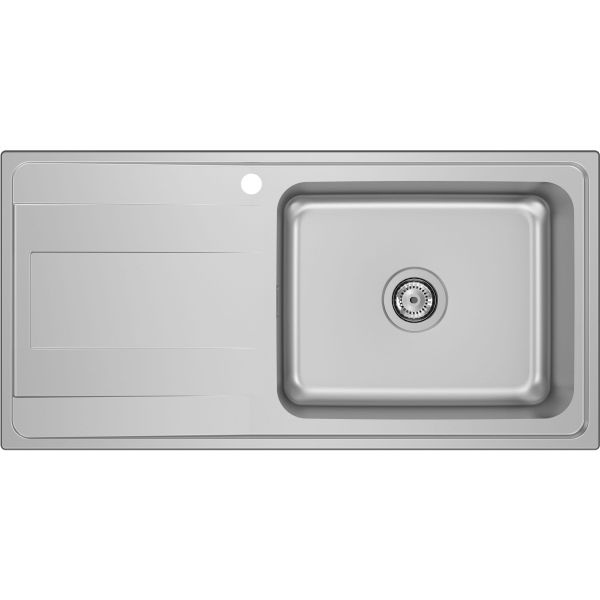 FREGADERO DE ACERO INOXIDABLE BUDAPEST DE 1 SENO Y ESCURRIDERA IZQUIERDA DE 1000x500 mm ROCA, 100 CUBETA IZDA cm 1000 50 una A870N41000 sobre encimera