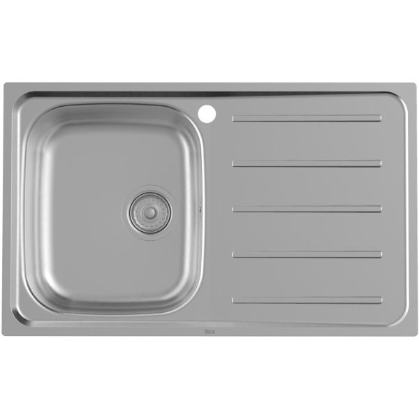 Fregadero de acero inox Victoria 80 de 1 seno y escurridera derecha 800 x 490 mm ROCA A873801A01, 