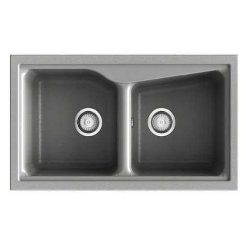 Fregadero sobre encimera CITY 322 de 2 cubetas de 860 x 510 mm color NEGRO LISO POALGI, 322NL NL322 CITI CYTY CYTI  Fregadera Sink SILACRYL FIBRA silacril sintetico SYAN pica  Cubetas kitchen sink