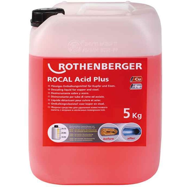 ENVASE DE 5 Kg. DE DESINCRUSTANTE  ROCAL ACID PLUS (NO PARA TUBERIAS SANITARIAS) REF.61105 ROTHENBER, RECIPIENTE GARRAFA BOTE BOTELLA PARA DESINCRUSTACIO DE CAL SUPEREGO SUPER EGO PARA COBRE Y ACERO