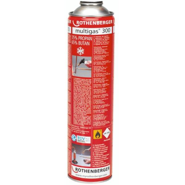 BOTELLA MULTIGAS 300 DE 600 ml MEZCLA DE GAS PROPANO / BUTANO TEMPERATURA 1900 C ROTHENBERGER, ENVASE DESECHABLE SUPEREGO SUPER EGO REFERENCIA 035510-A soplete