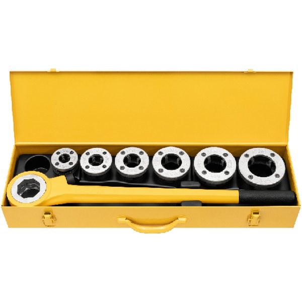 TERRAJA MANUAL EVA SET EN CAJA METALICA CON CABEZALES DE 1/2"-3/4"-1"-11/4"-11/2"-2"REF. 520017 REMS, 1 1/4 1-1/4 1 1/2 1-1/2 PARA HACER ROSCAS ROSCAR ROSCADORA MANUAL REFERENCIA 520016