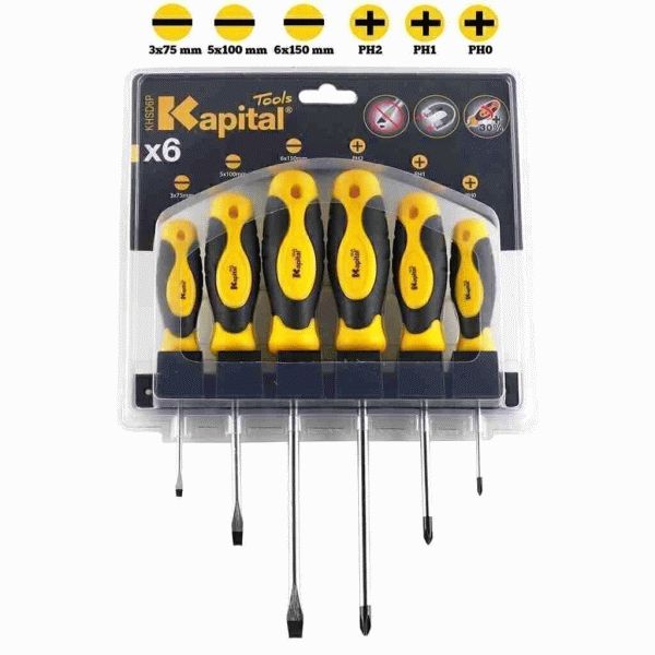 Juego de 6 destornilladores KAPITAL varilla redonda con punta imantada KHSD6P, 