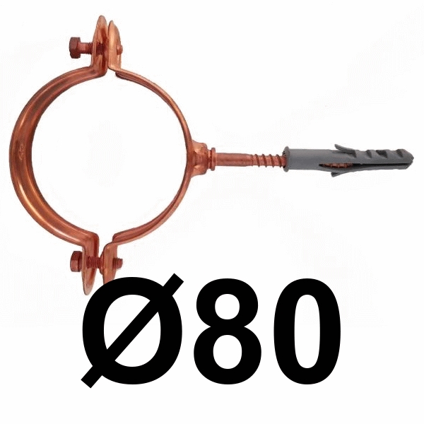 ABRAZADERA REDONDA DE COBRE DE  80 mm PARA TUBO BAJANTE, GARRAS SUJECION SOPORTES ANCJAJE SUJECCION Tuberias